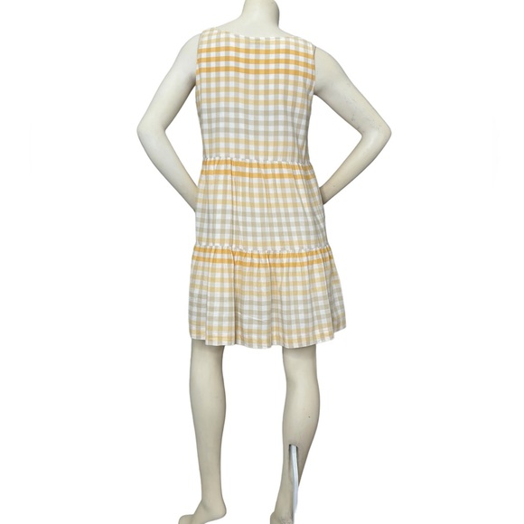 MADEWELL Yellow, White & Gray Plaid Button Down Sleeveless Tiered Ruffle Dress,M - Picture 4 of 16